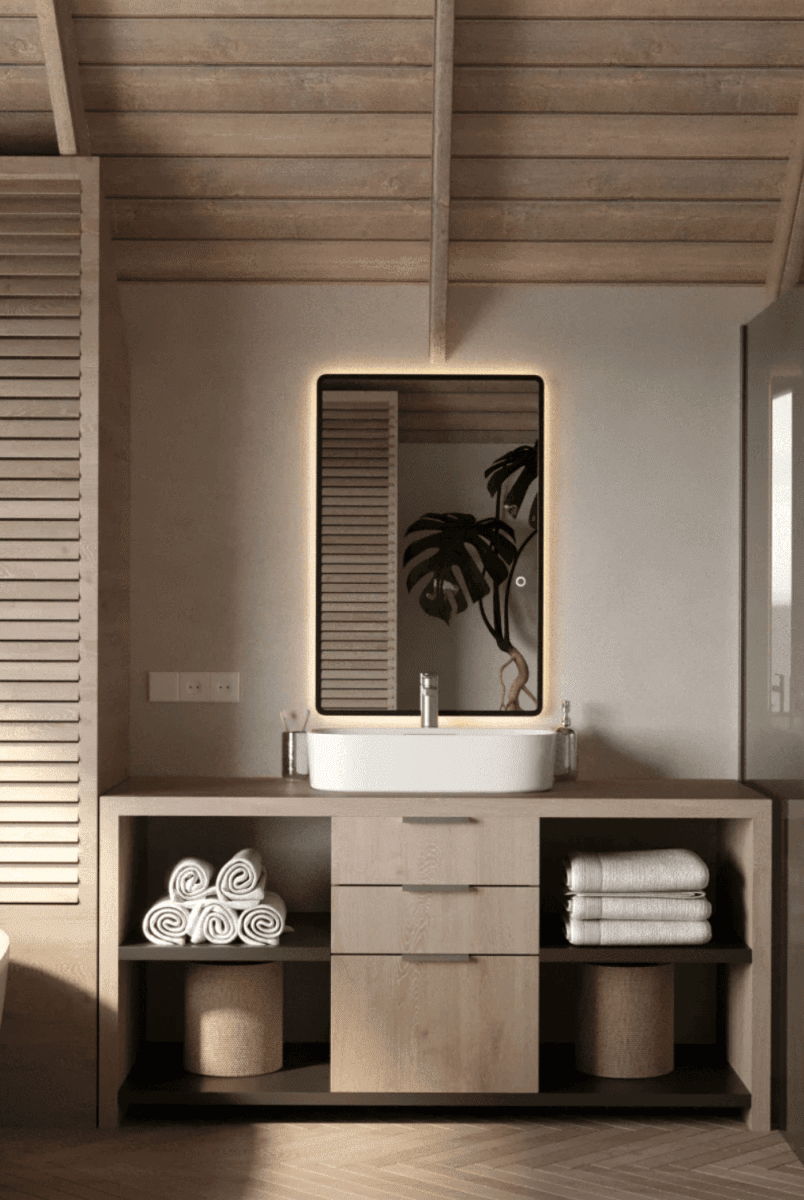 Backlit Black Fr Wall Mirror with Rounded Corners (3 Sizes) Mirrors Homekode