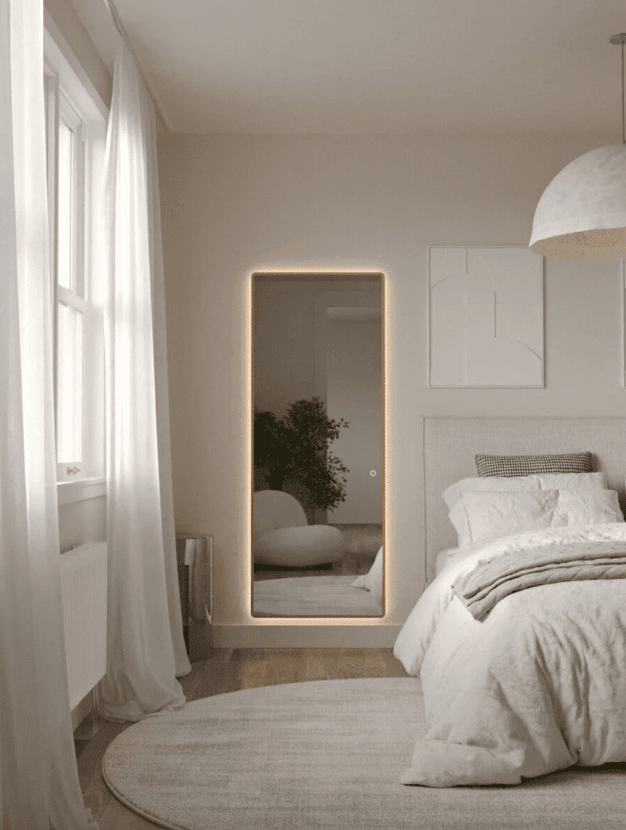 Backlit Rounded Corners Rectangular Gold Mirror (2 Sizes) Homekode