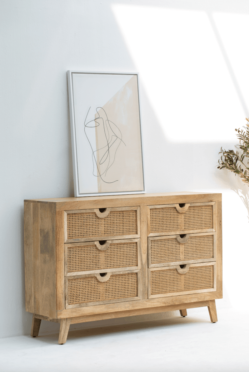 Stockholm Six Drawers Rattan Wooden Sideboard
