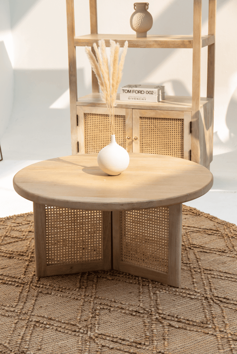 Dublin Rattan Legs Wooden Round Table Homekode