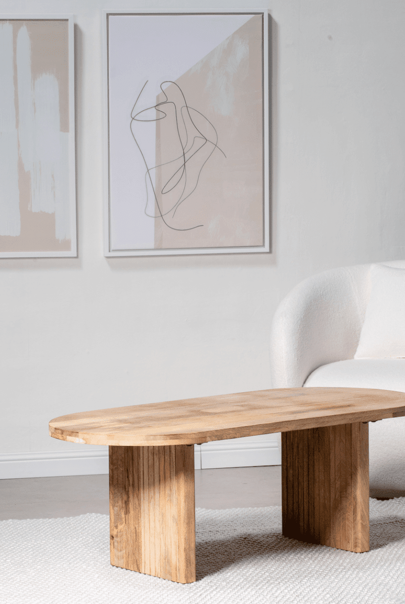 Oval Shape Wooden Coffee Table with Flat Legs Homekode