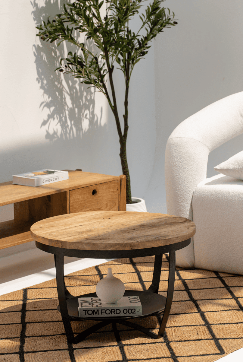 Denver Round Industrial Wooden Nesting Coffee Table Set Homekode