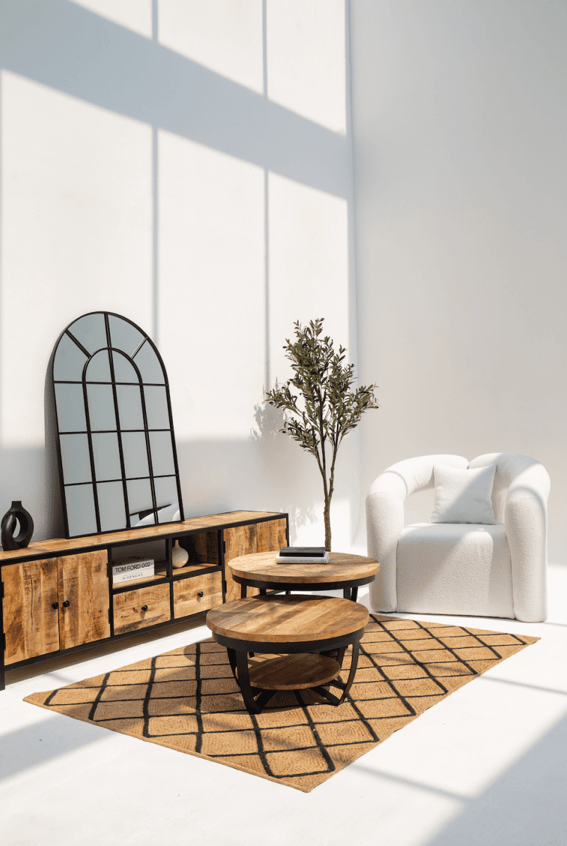 Denver Round Industrial Wooden Nesting Coffee Table Set Homekode