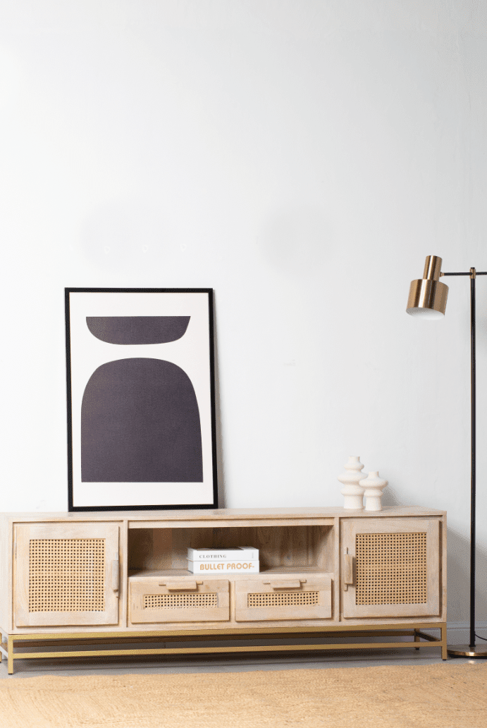 Summer Rattan Doors & Drawers Media Console Homekode