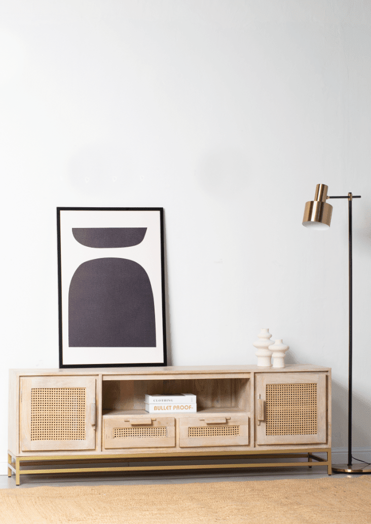 Summer Rattan Doors & Drawers Media Console Homekode