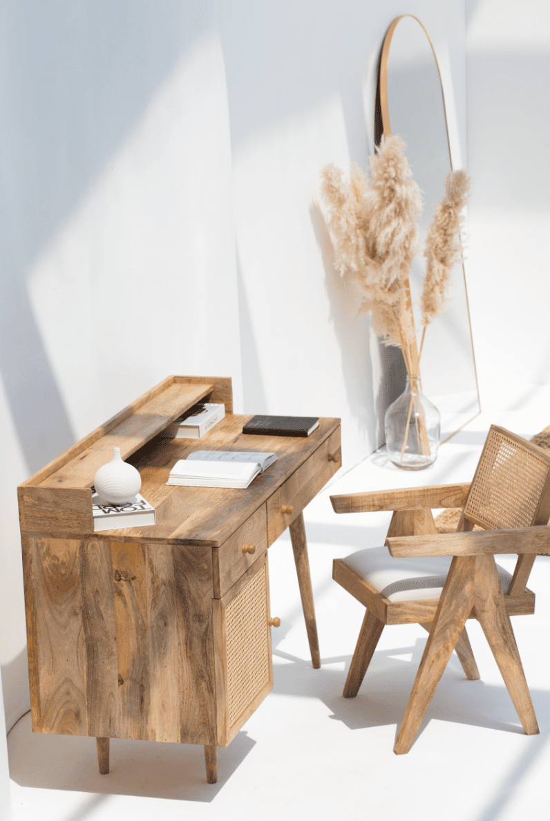 Bali Rattan Door Wooden Desk Homekode