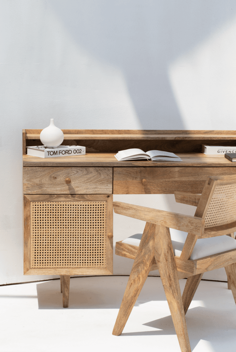Bali Rattan Door Wooden Desk Homekode