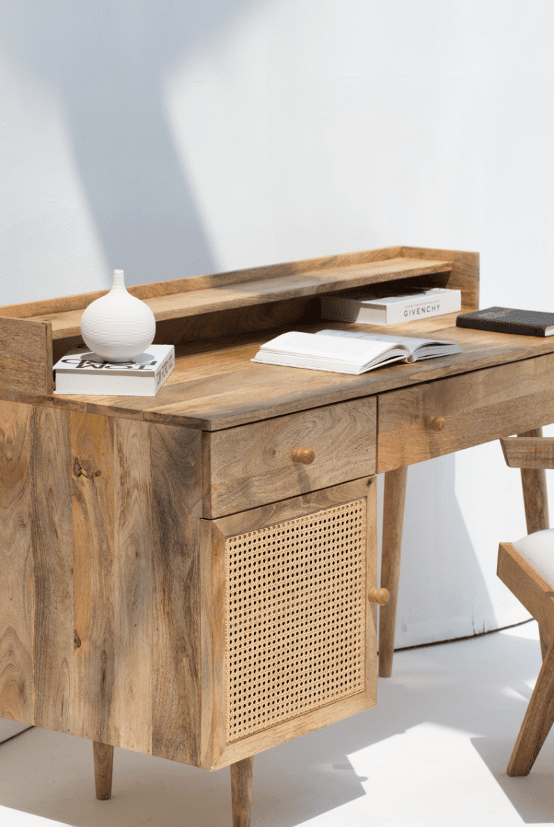 Bali Rattan Door Wooden Desk Homekode