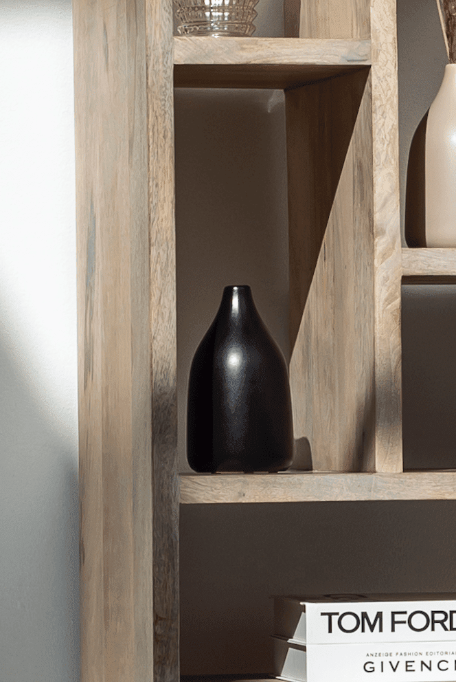 Black Ceramic Round Elongated Vase