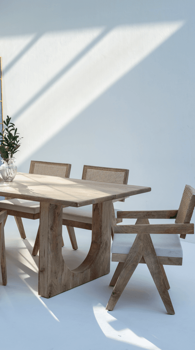 Arura Wood Rectangular Dining Table with Hollow Legs Dining Tables Homekode