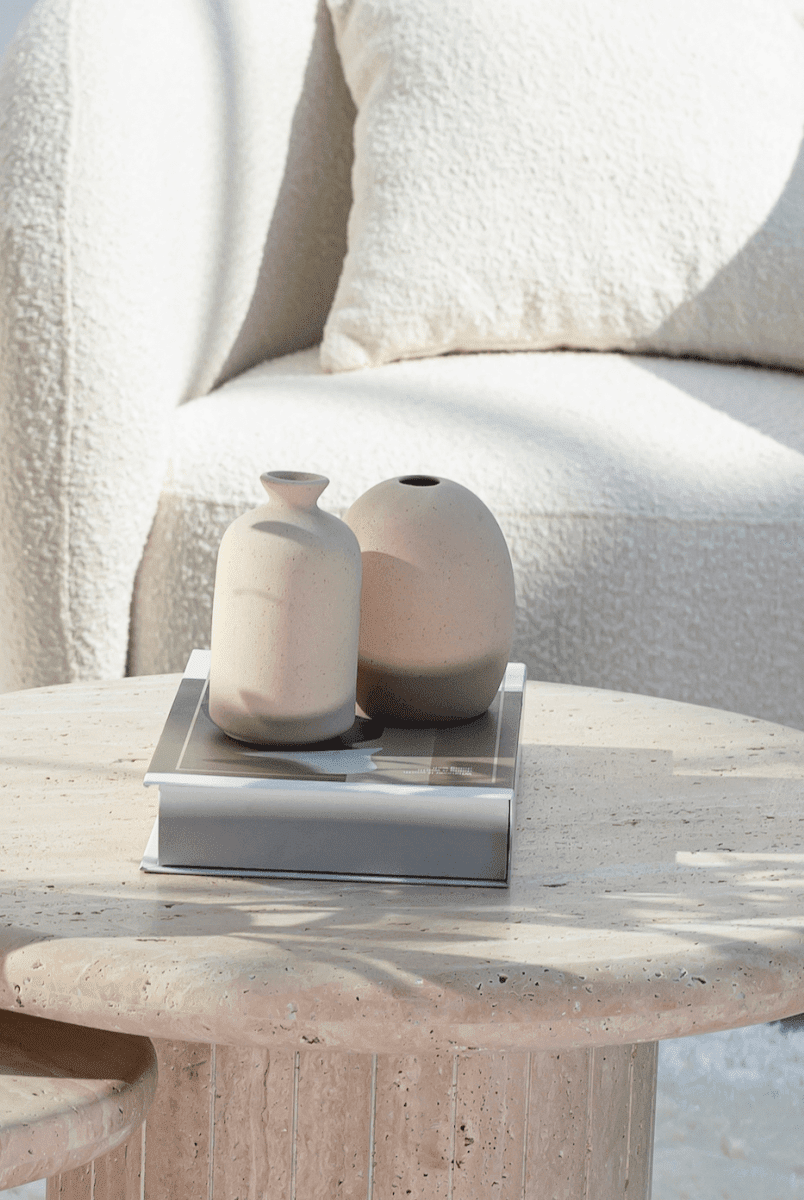 Mini Oval Beige Ceramic Vase (7x9 CM)