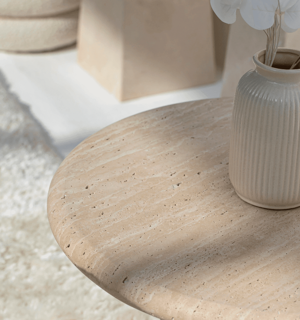 Ava Travertine Round Top Coffee Tables (3 Sizes) Coffee Tables