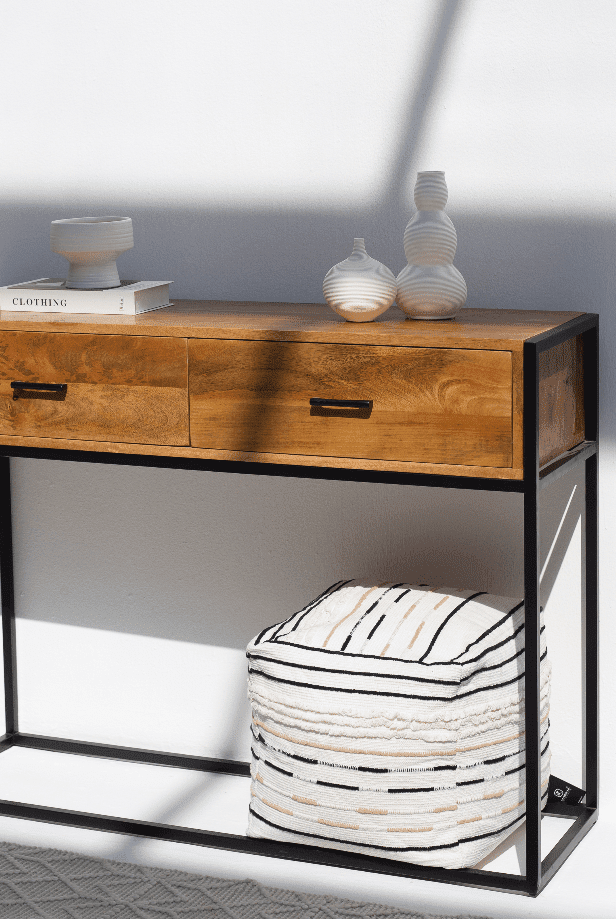 Monochrome Striped Acrowool Pouf (40x40x40 CM)