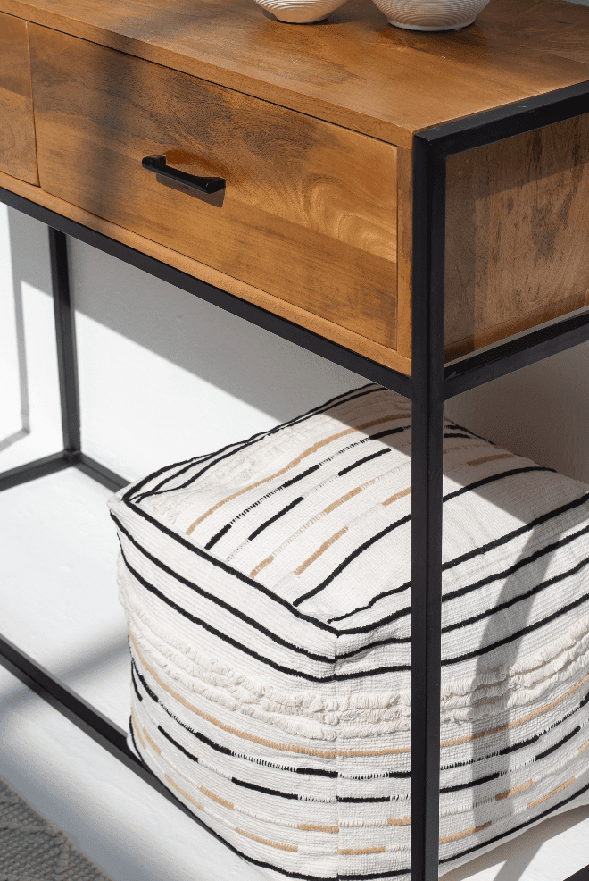Monochrome Striped Acrowool Pouf (40x40x40 CM)