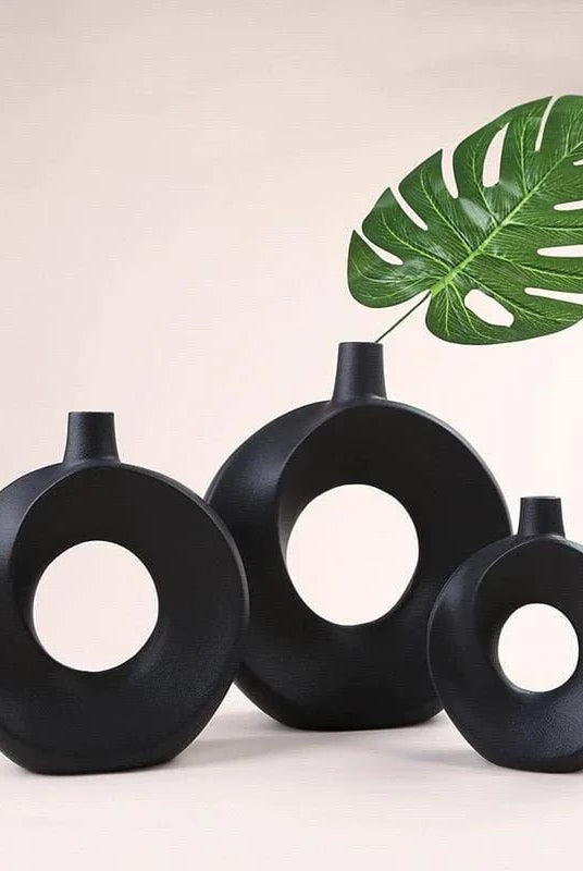 Black Swirly Donut Ceramic Vase (3 Sizes)