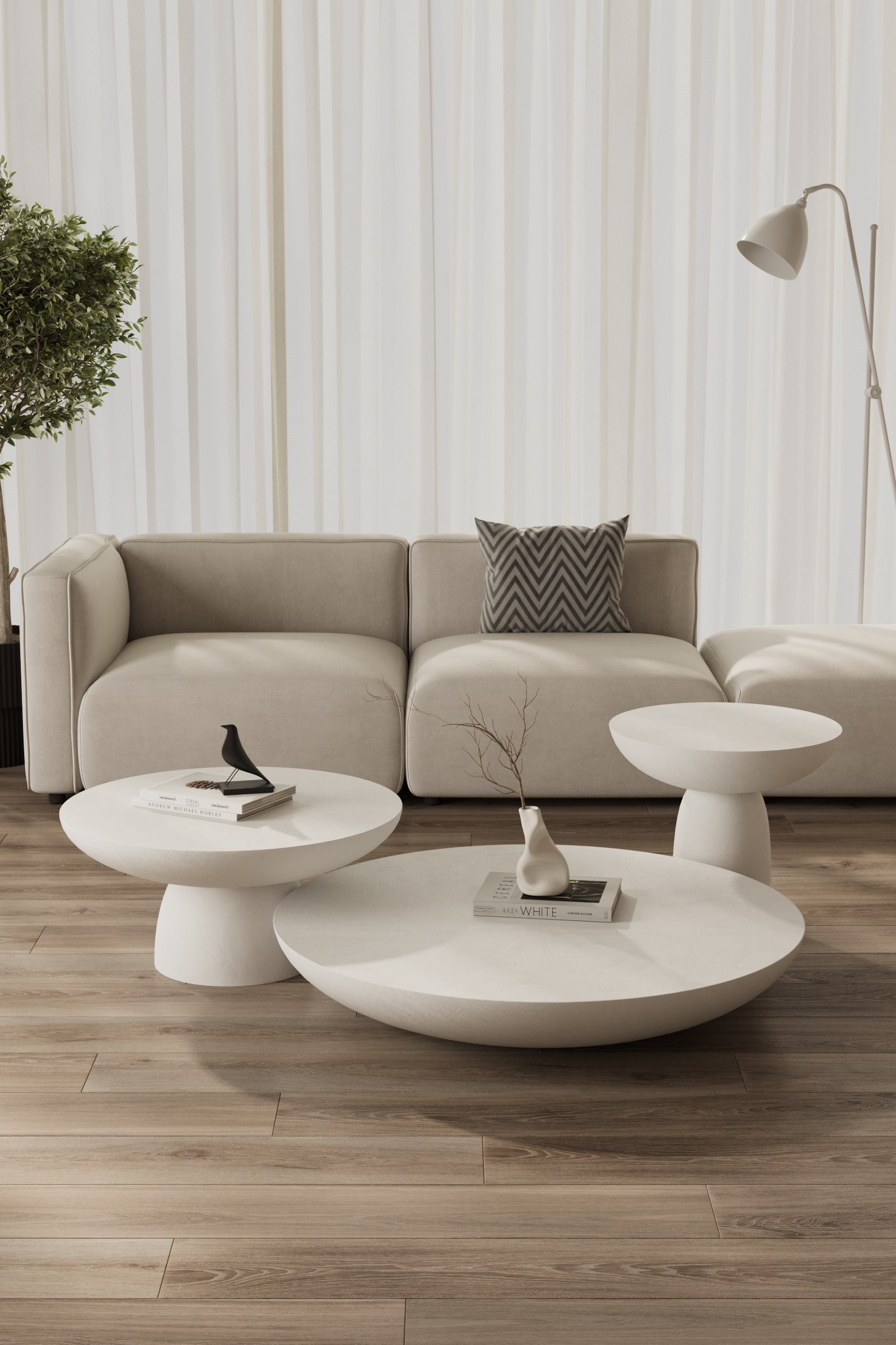 Mondo White Concrete Coffee Table Set