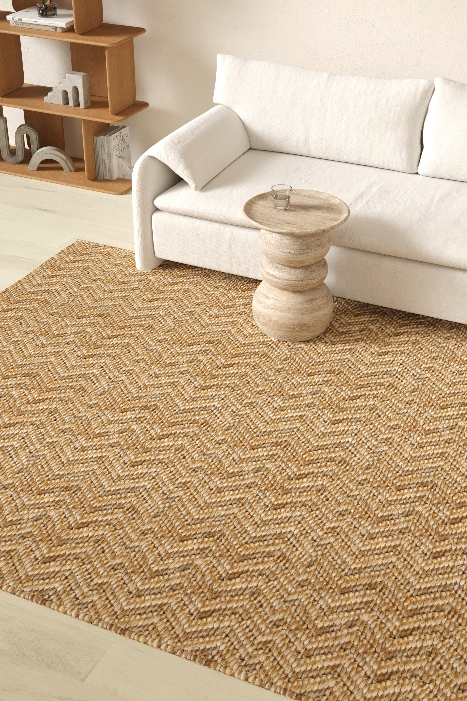 Bleached Jute Rug with Chevron Weave | Handwoven Natural Fibre Texture ...