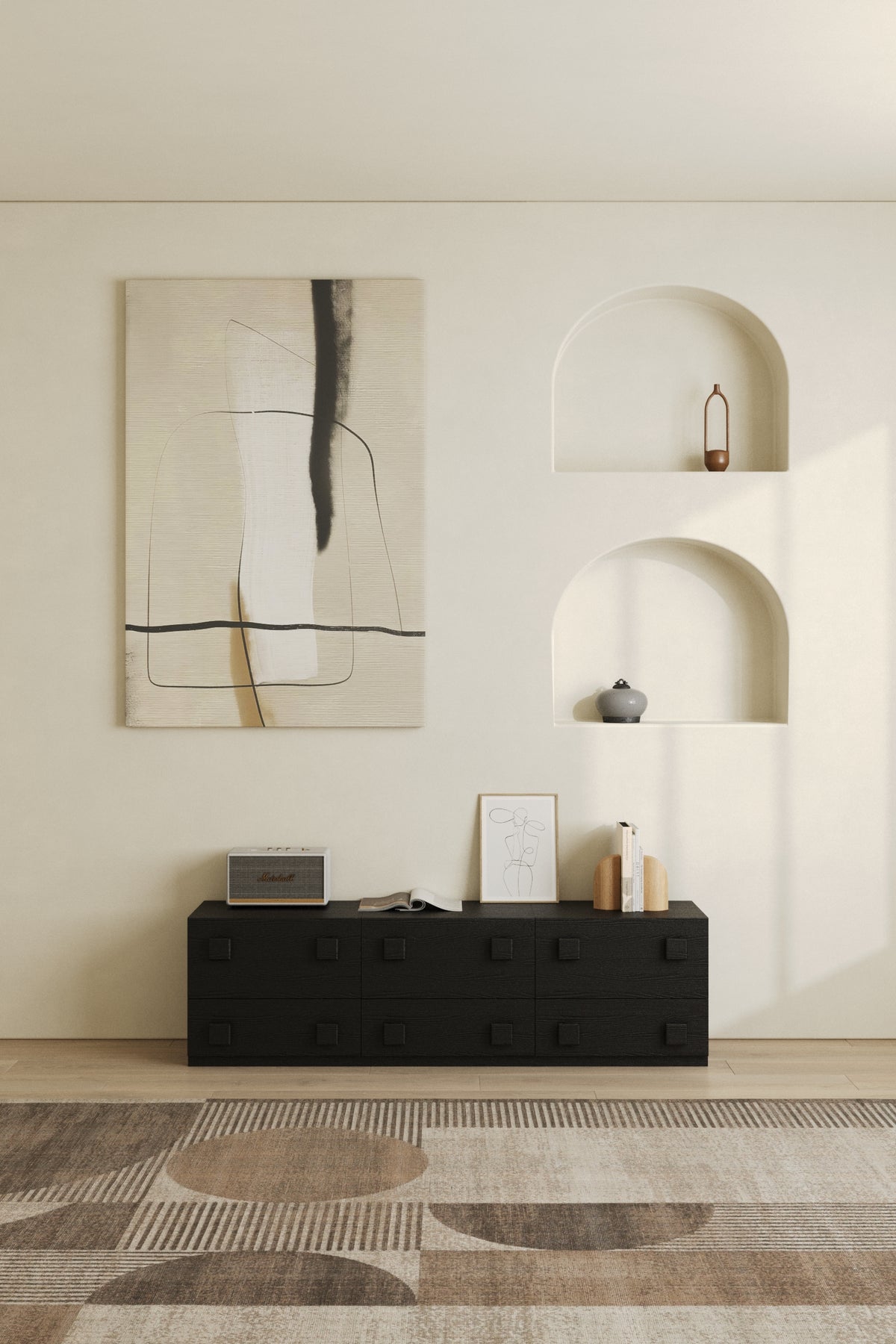 Tessera Black Wood Sideboard Cabinet with Textured Drawer Detail Luxe ...