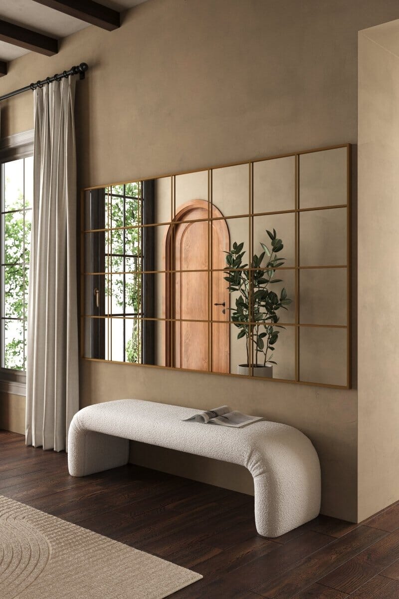 Freya XL Brass Rectangular Window Mirror with Metal Frame Design – Homekode