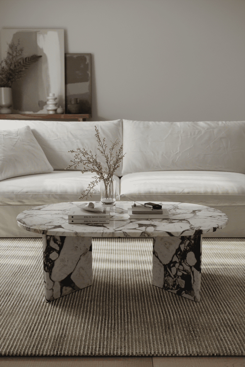 Riva V-Legs Oval Viola Calacatta Coffee Table 