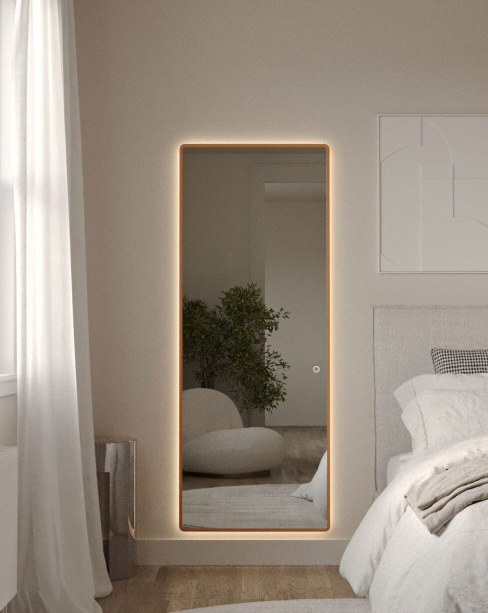 Backlit Rounded Corners Rectangular Gold Mirror (2 Sizes)