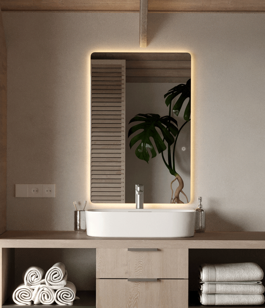 Frameless Vanity Rounded Corners Backlit Wall Mirror (3 Sizes)