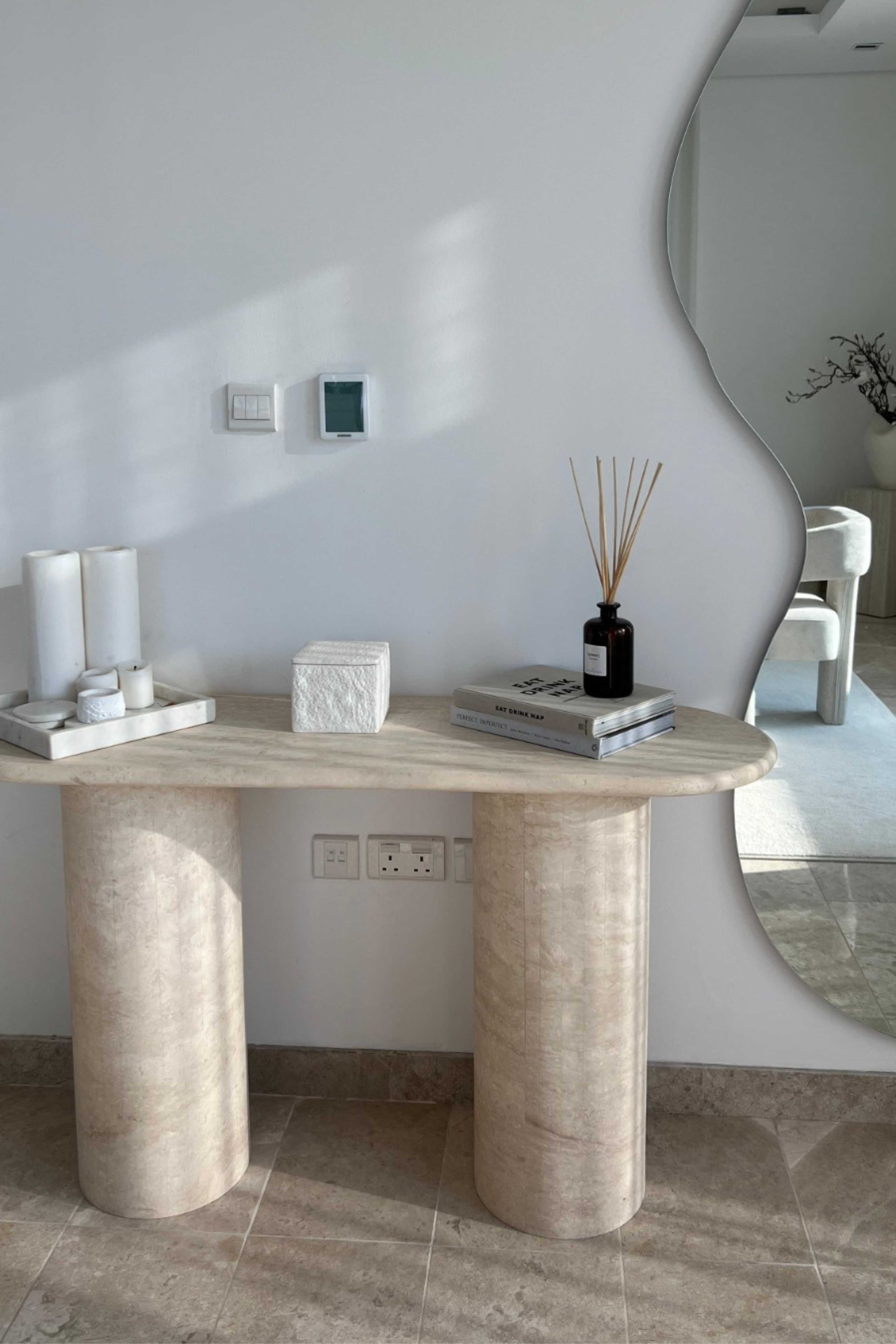 Everose Travertine Oval Top Console