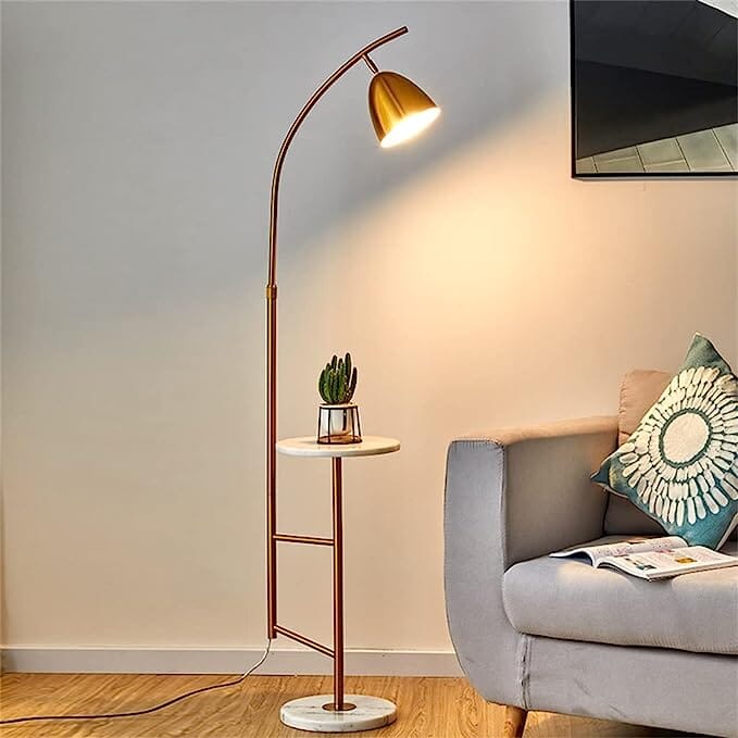 Gold arched Floor Lamp With Side table