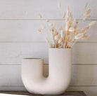 U-Shaped Cut Ceramic Vase (21x24 CM) HAI12 Beige 