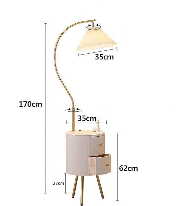 White and Gold Floor Lamp With Two Drawers