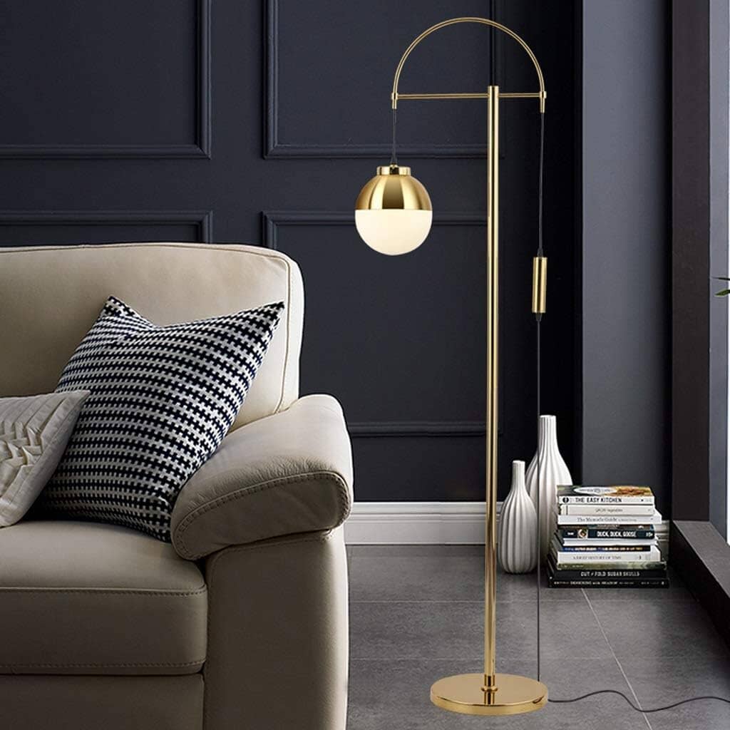 Arch Gold Floor Lamp With White Glass Globe Shade