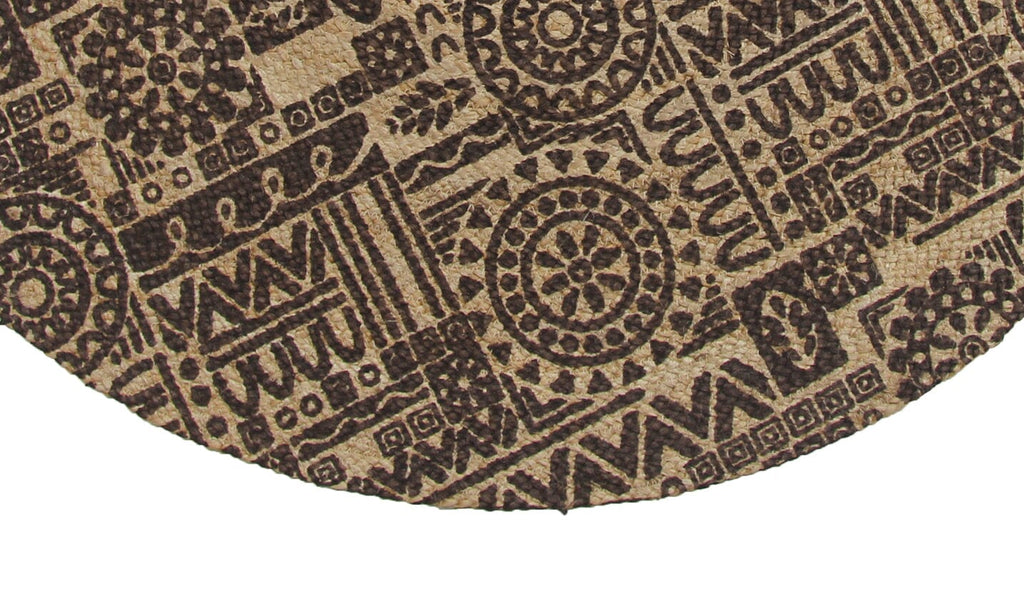 Mosaic - Pattern Brown & Natural Braided Round Rug (120 CM)