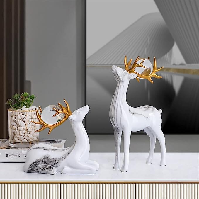 Golden Reindeer Sculptures (Set of 2)