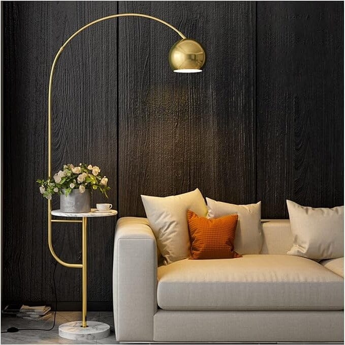 Gold arched Floor Lamp With Side Table Homekode 