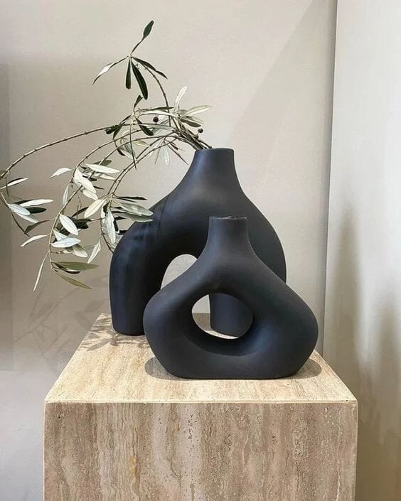 Black Ceramic Distorted Hollow Vase (23x20 CM)