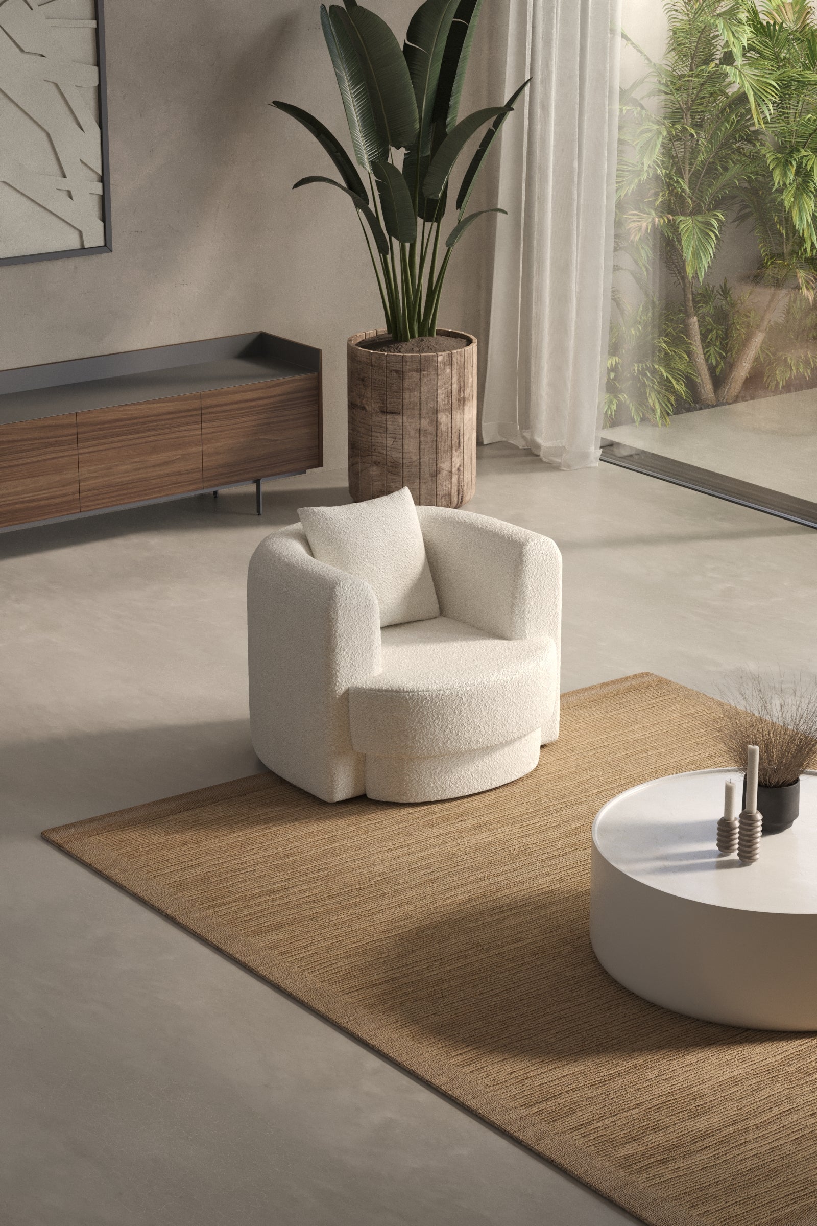 Aella Off White Bouclé Lounge Sofa Chair