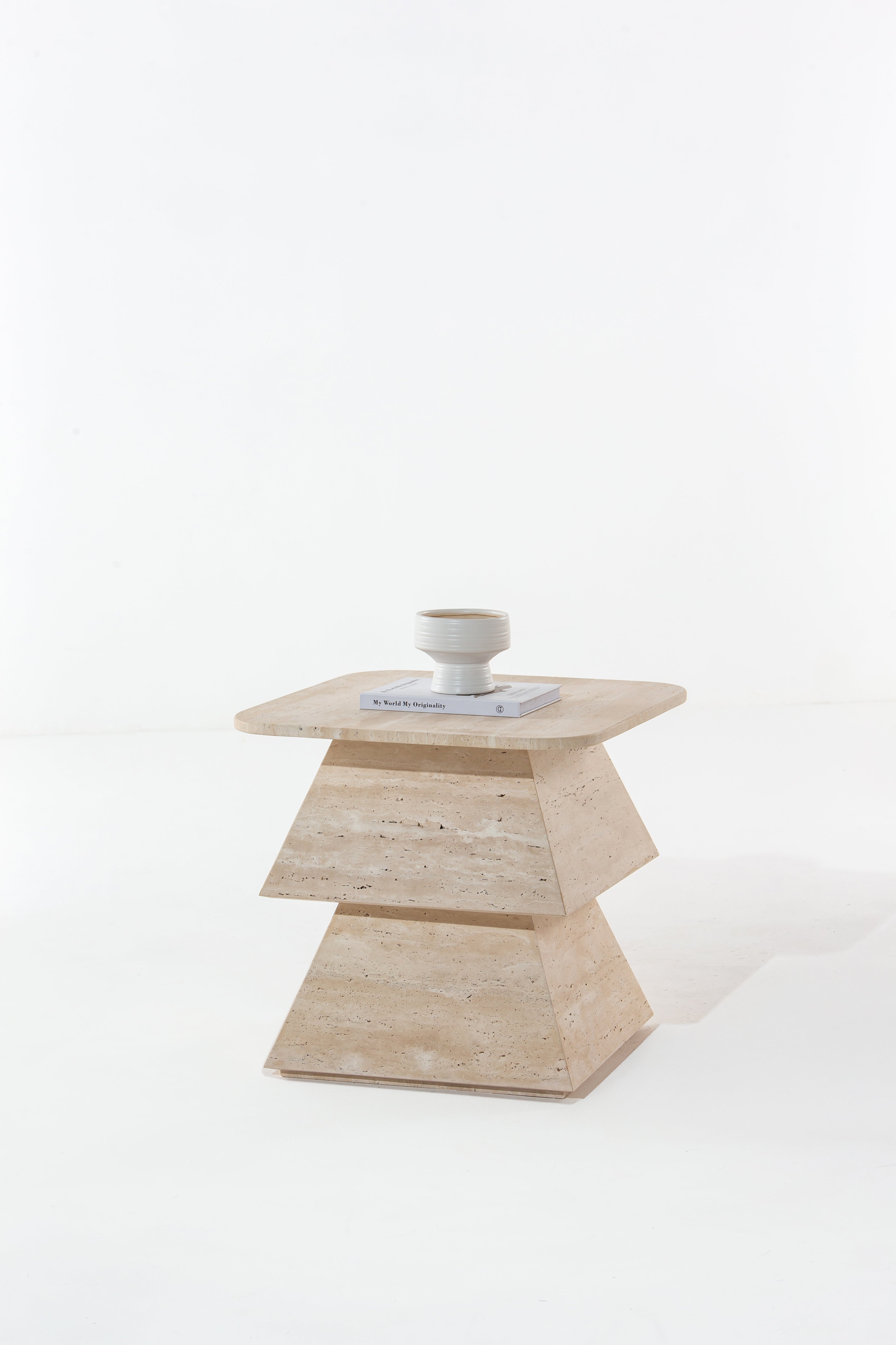 Alaaya Beige Travertine Side Table