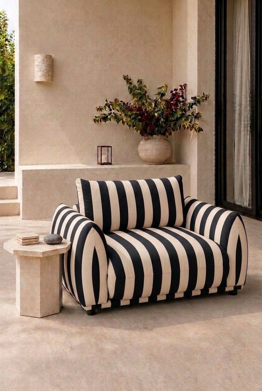 Alannah Black Striped Outdoor Lounge Chair