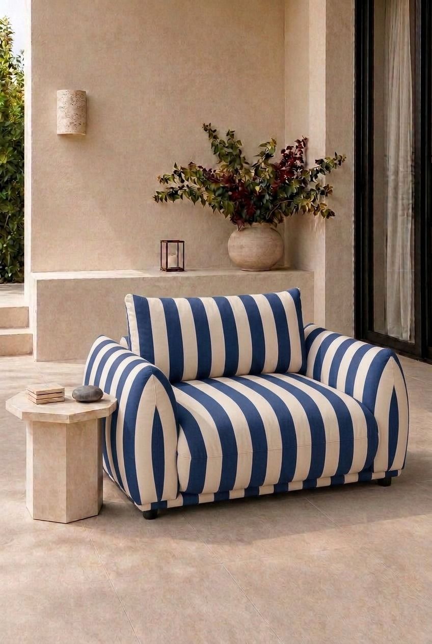Alannah Blue Striped Outdoor Lounge Chair
