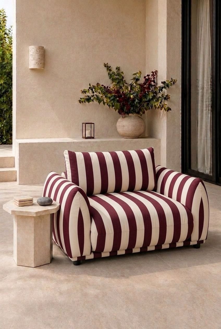 Alannah Burgundy Striped Outdoor Lounge Chair