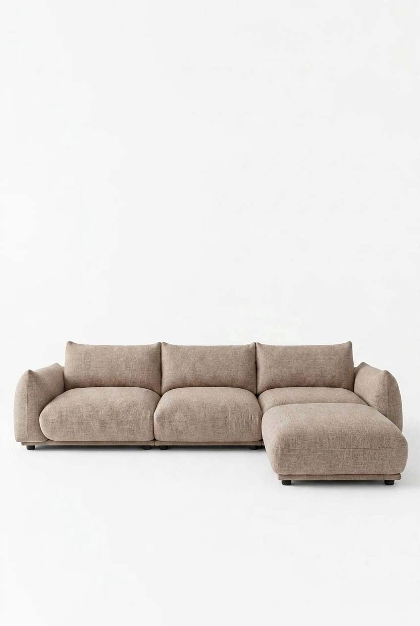 Alannah Light Brown Modular 4 Seater Sofa with Ottoman