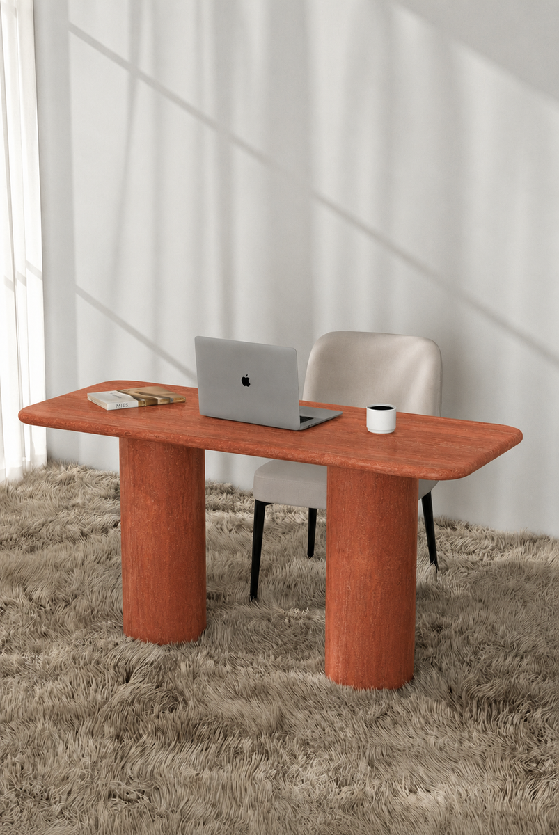 Alara Red Travertine Desk for Home Office – Minimalist Luxury Stone ...
