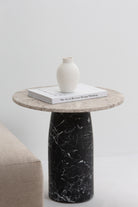 Alia Amazon Grey Marble Side Table With Black Marquina Base