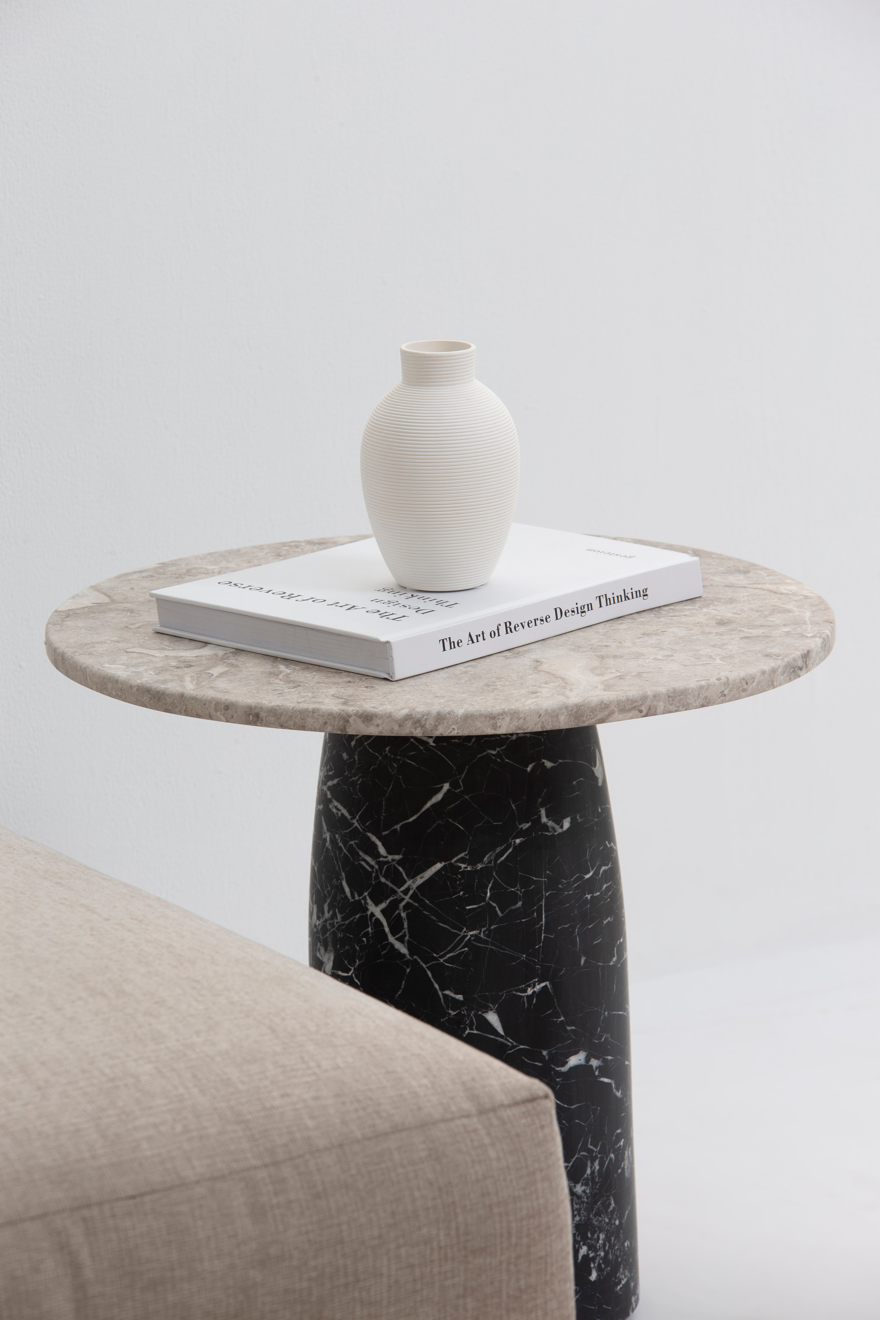 Alia Amazon Grey Marble Side Table With Black Marquina Base