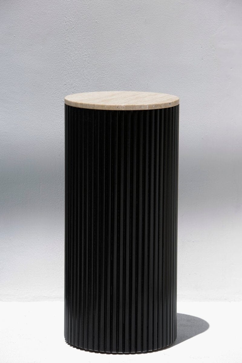 Alora Black Wooden Plinth With Travertine Top