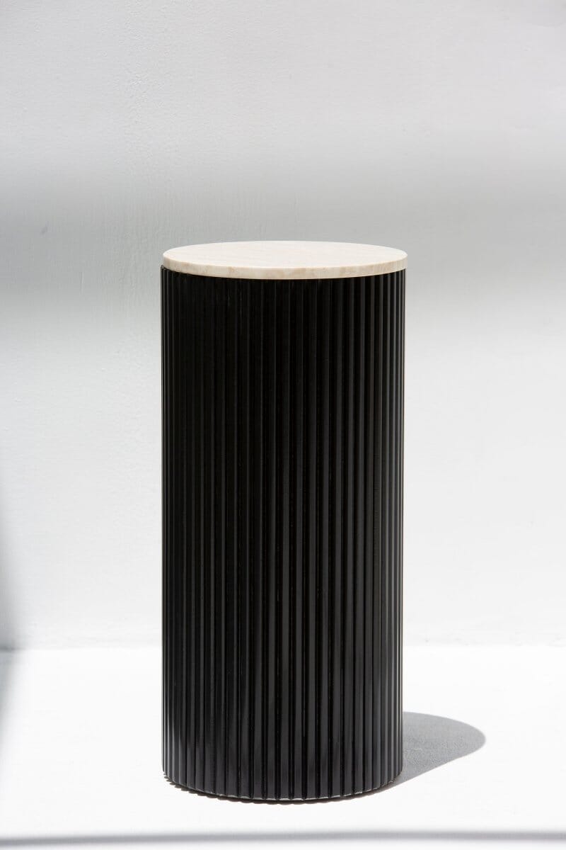Alora Black Wooden Plinth With  White Travertine Top 