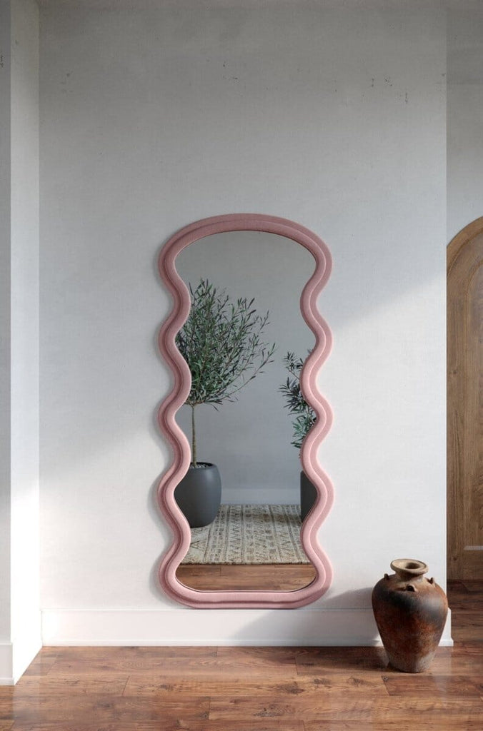 HELENA Wavy Pink Flannelette Fabric Frame Wall Mirror Homekode 