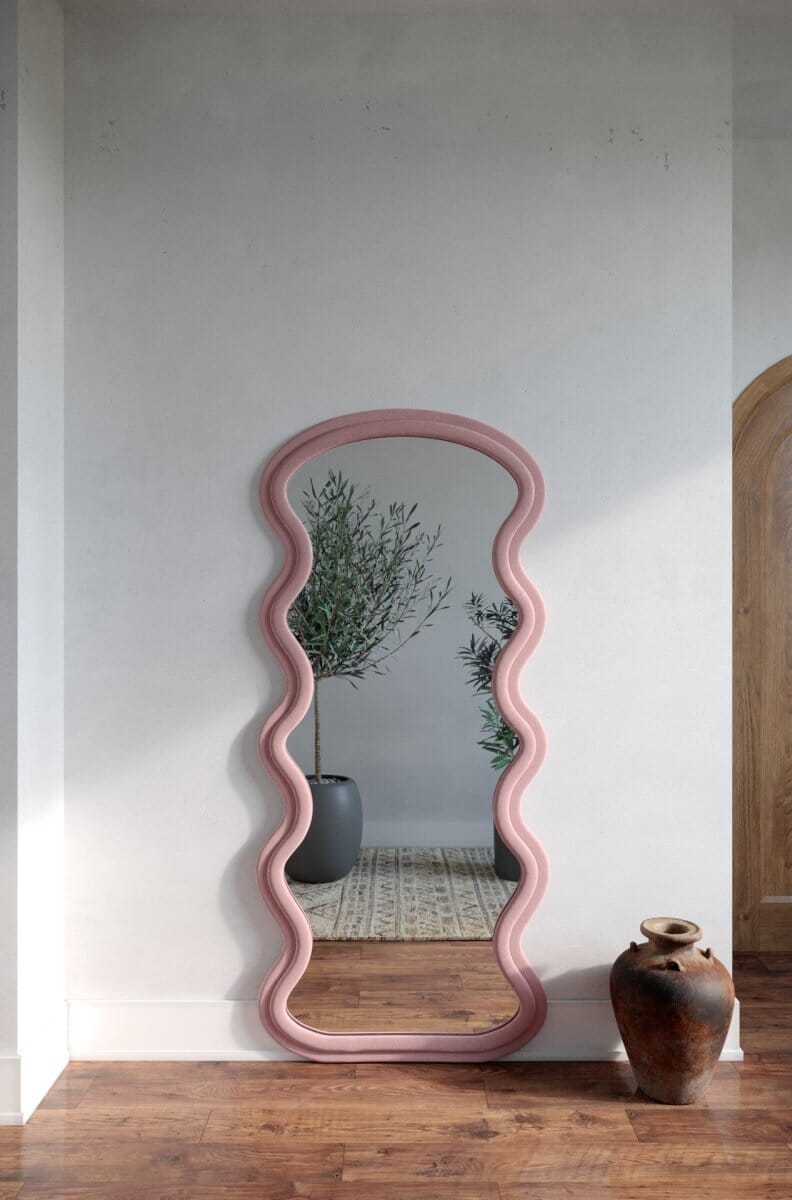 Helena Wavy Pink Flannelette Fabric Frame Wall Mirror