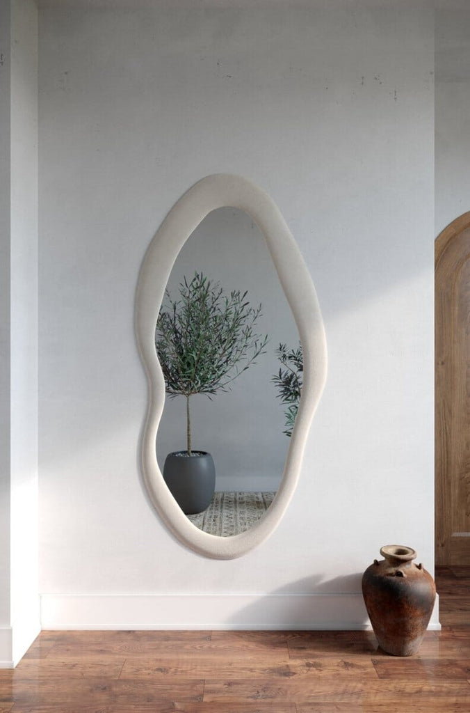 Roxana Wall Rounded Bottom Mirror with Off White Frame Homekode 