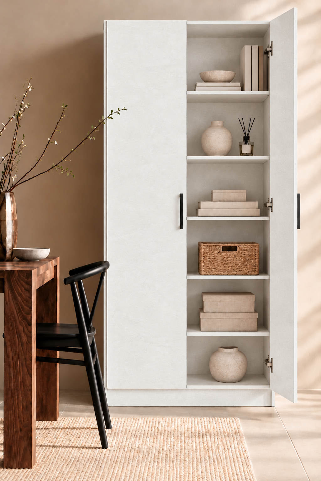 Ardven Off White Microconcrete Storage Cabinet